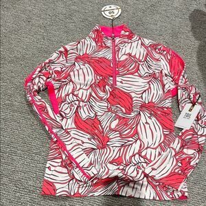 Tail White Label Pink and White Patterned Quarter-Zip Top